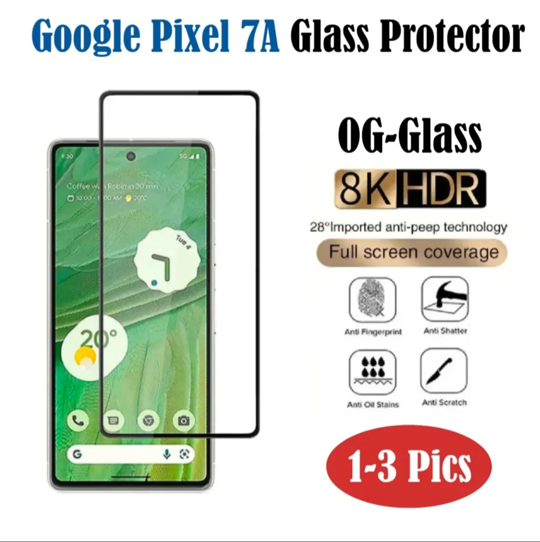 Google Pixel 7A OG Tempered Screen Protector, Google pixel 7A Tempered Glass, 1-3 Pic's OG Glass With Free Cleaning Shiner Spray