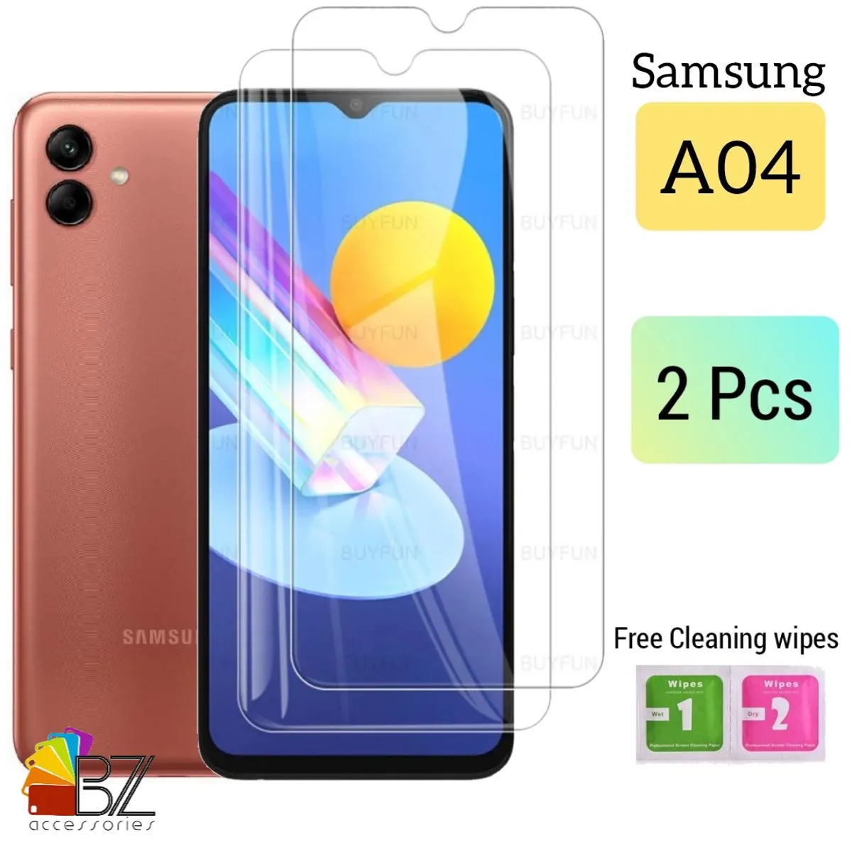 Pack of 02 - Samsung A04 - Polish 2.5D Tempered Glass Screen Protector- Premium Quality- With cleaning wipes
