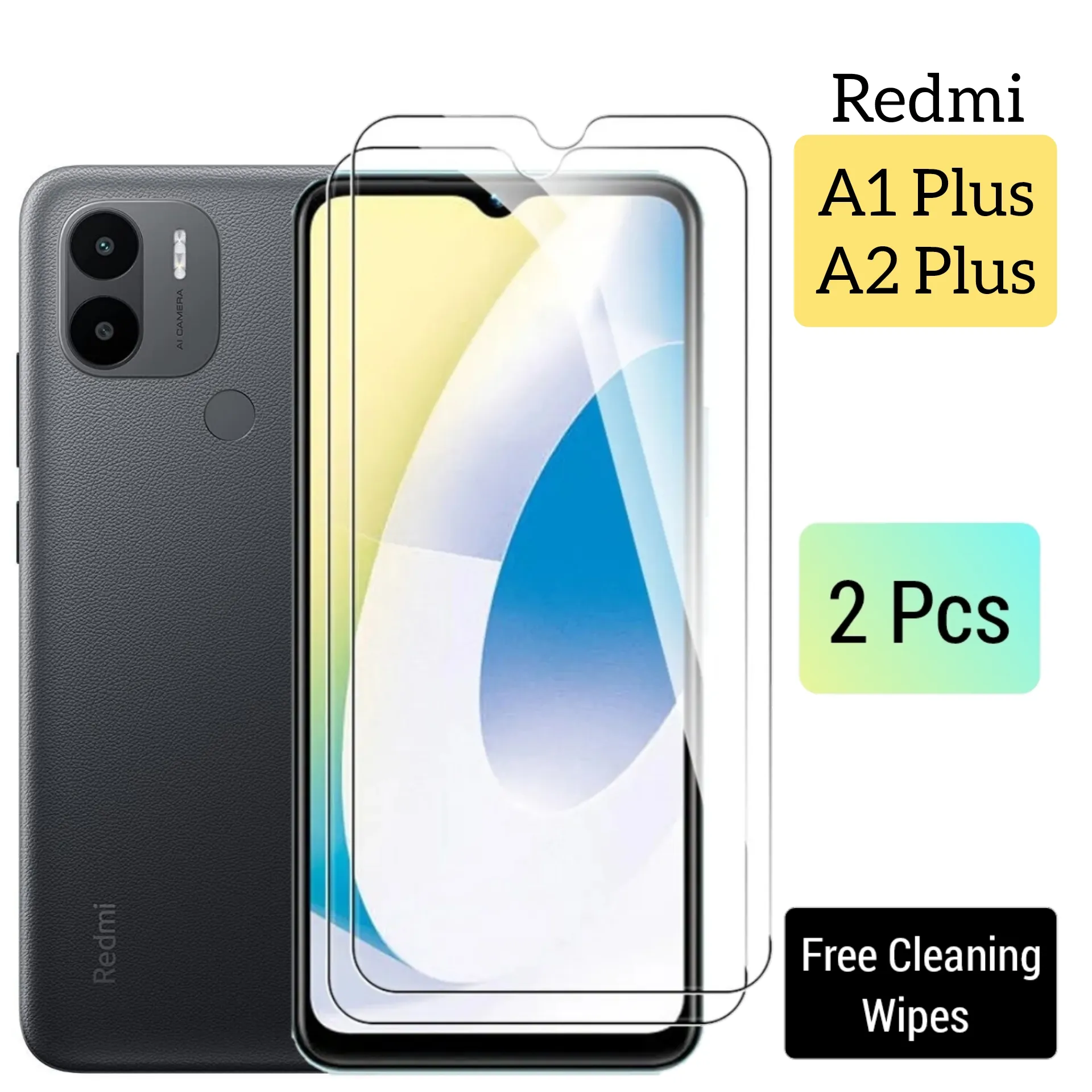 Pack of 02 - Redmi A1 Plus / A2 Plus - Polish 2.5D Tempered Glass Screen Protector- Premium Quality- With cleaning wipes