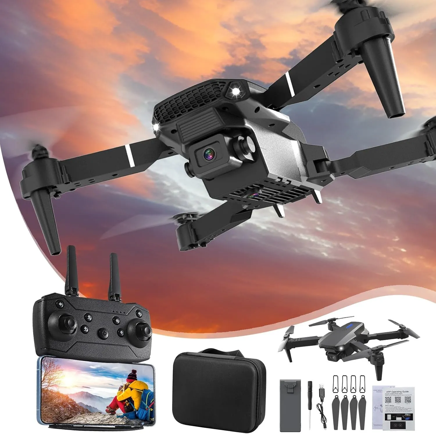 Drone with DM99 HD FPV Camera Remote Control with Altitude Hold Headless Mode Start Speed Adjustment, App Control, 3 Speed Gears, Gesture Control