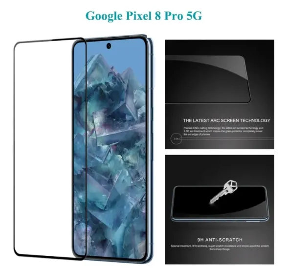 NEW OG Gorilla Glass for Pixel 8 Pro Tempered Glass Screen Protector Full Edge For Google Pixel 8 Pro - Black