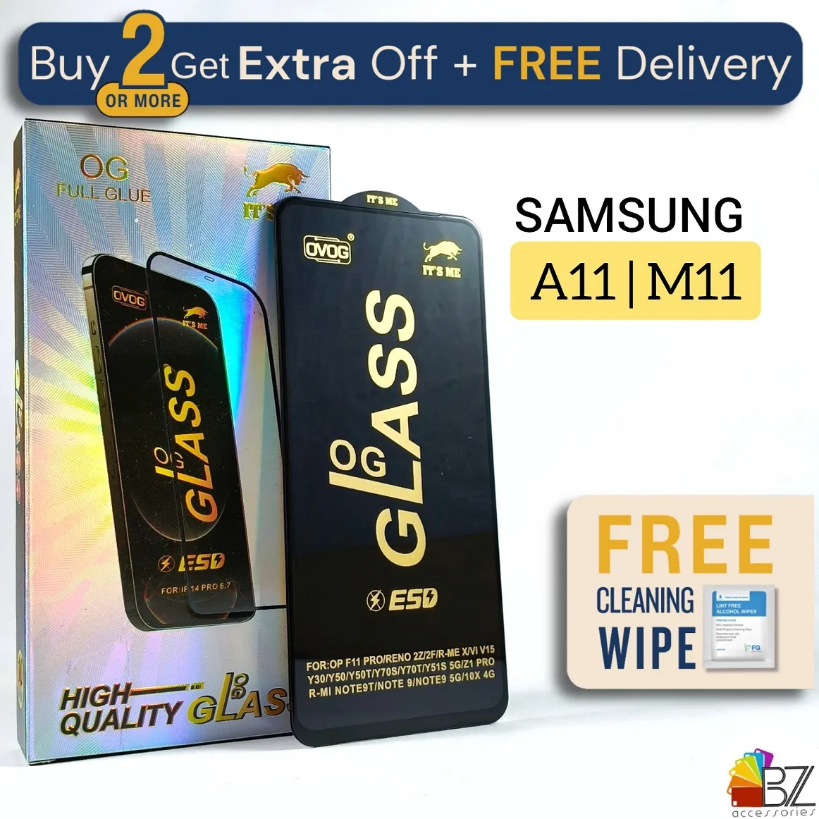 1-5 Pcs - Samsung A11 / M11 - OG Gorilla Glass Screen Protector- Premium Quality - Extra Smooth touch - With Cleaning Wipe