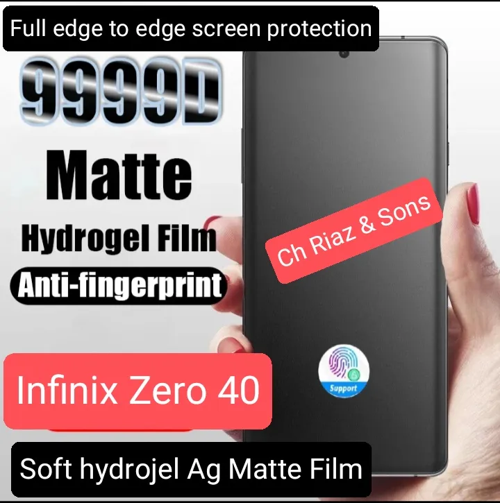 Infinix Zero 40 4g AG matte Unbreakble Hydrojell Soft jelly film Screen protector Full edge to edge cover screen premium Quality Soft hydrojell film