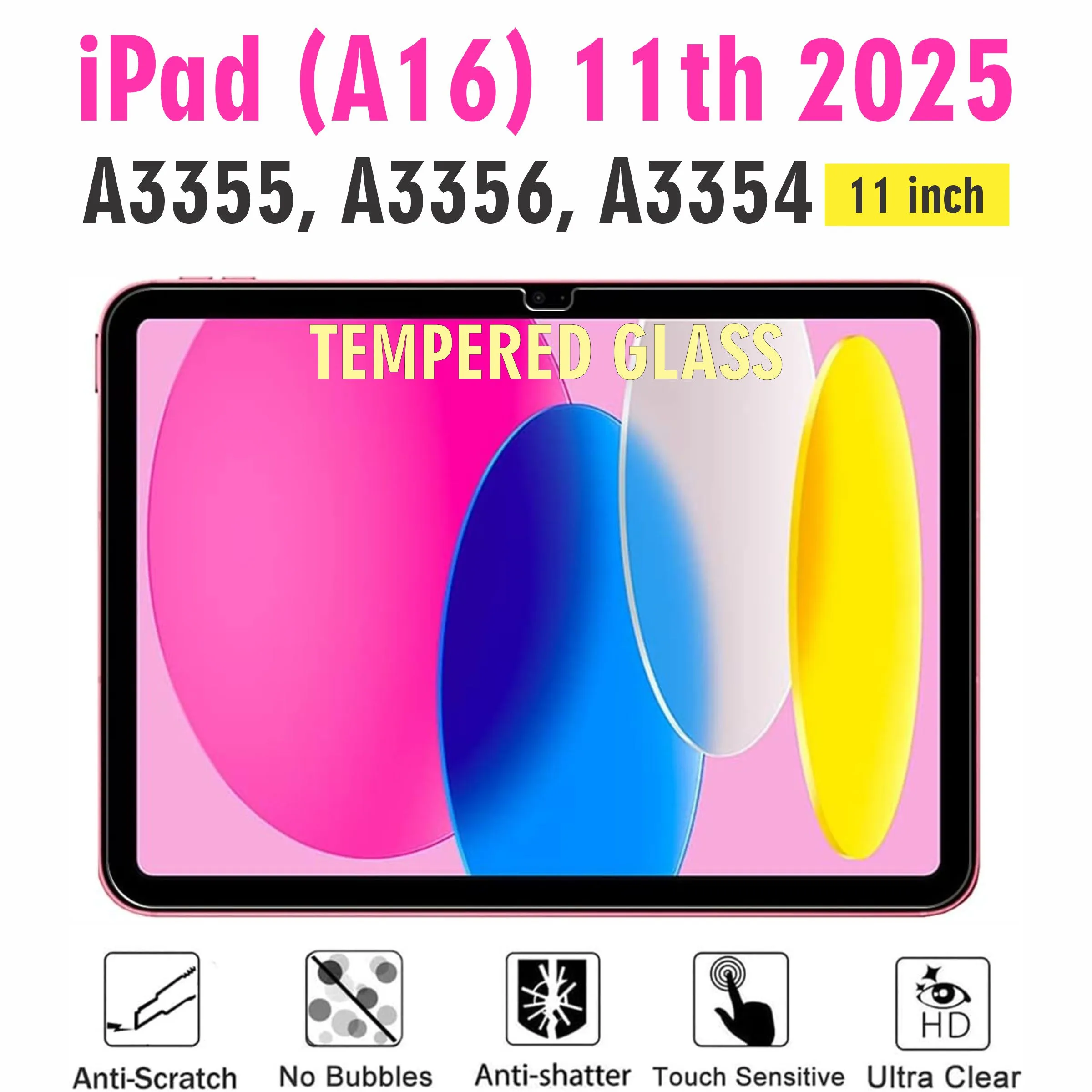 Screen Protector for iPad A16 11th Gen 2025 11th Generation 11inch Clear Tempered Glass (Model: A3354, A3355, A3356)