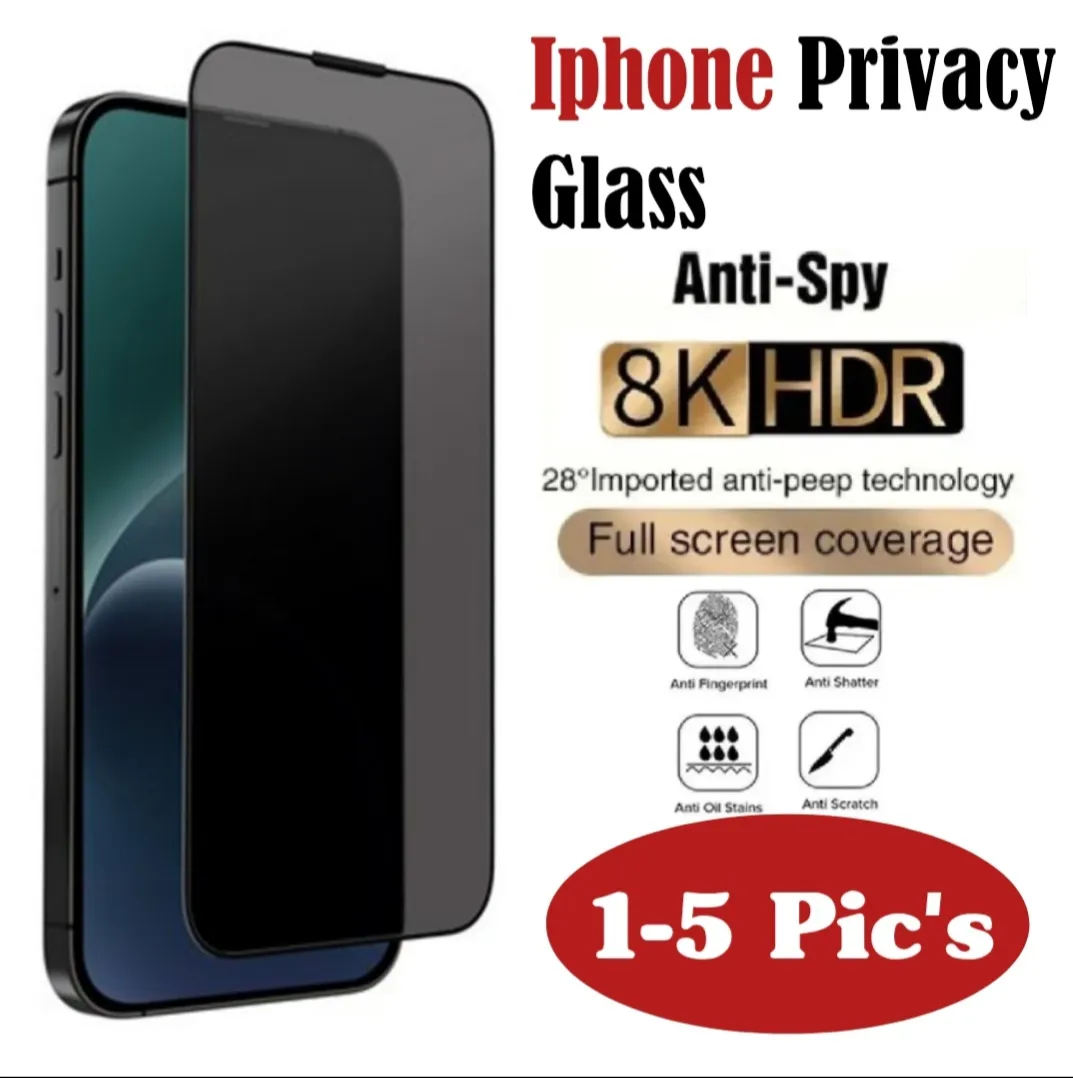 1-5 Pic's Iphone All Models Privacy Screen Protector, Iphone 11 / 12 / 13 / 14 / 15 / 16 Full Cover Anti-Spy Privacy Tempered Screen Protector, Privacy Protector With Free Soft Cloth
