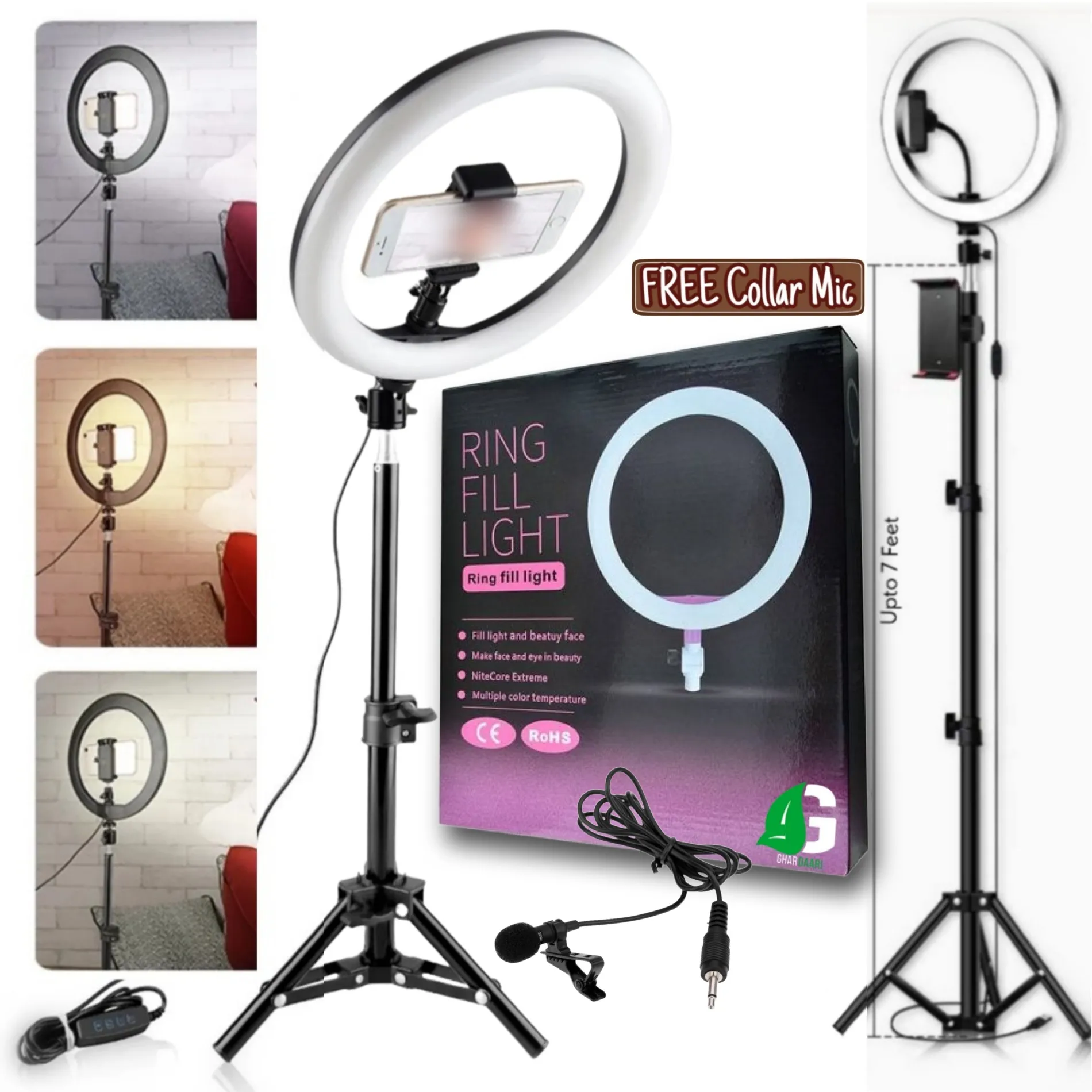 26cm Ringlight with 7ft Stand +  Free Gift Colar_Mic