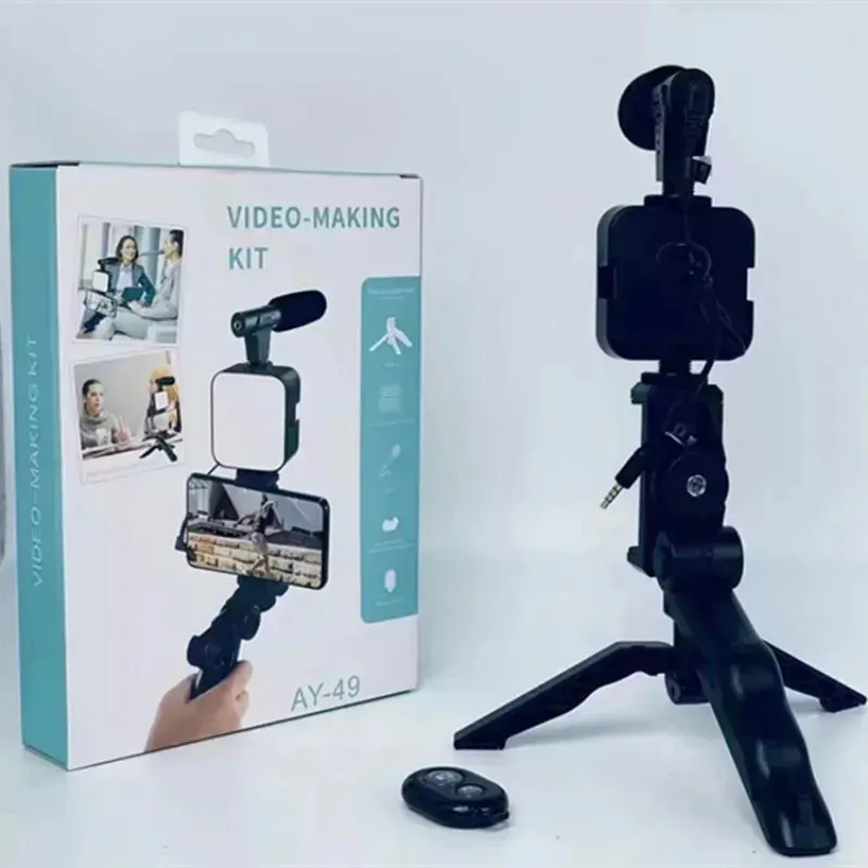 Vlogging Kit Accessories for Mobile Phone DSLR Camera Video Recording with Tripod Shoot Mic 360 LED Remote Selfie Light for Live Streaming