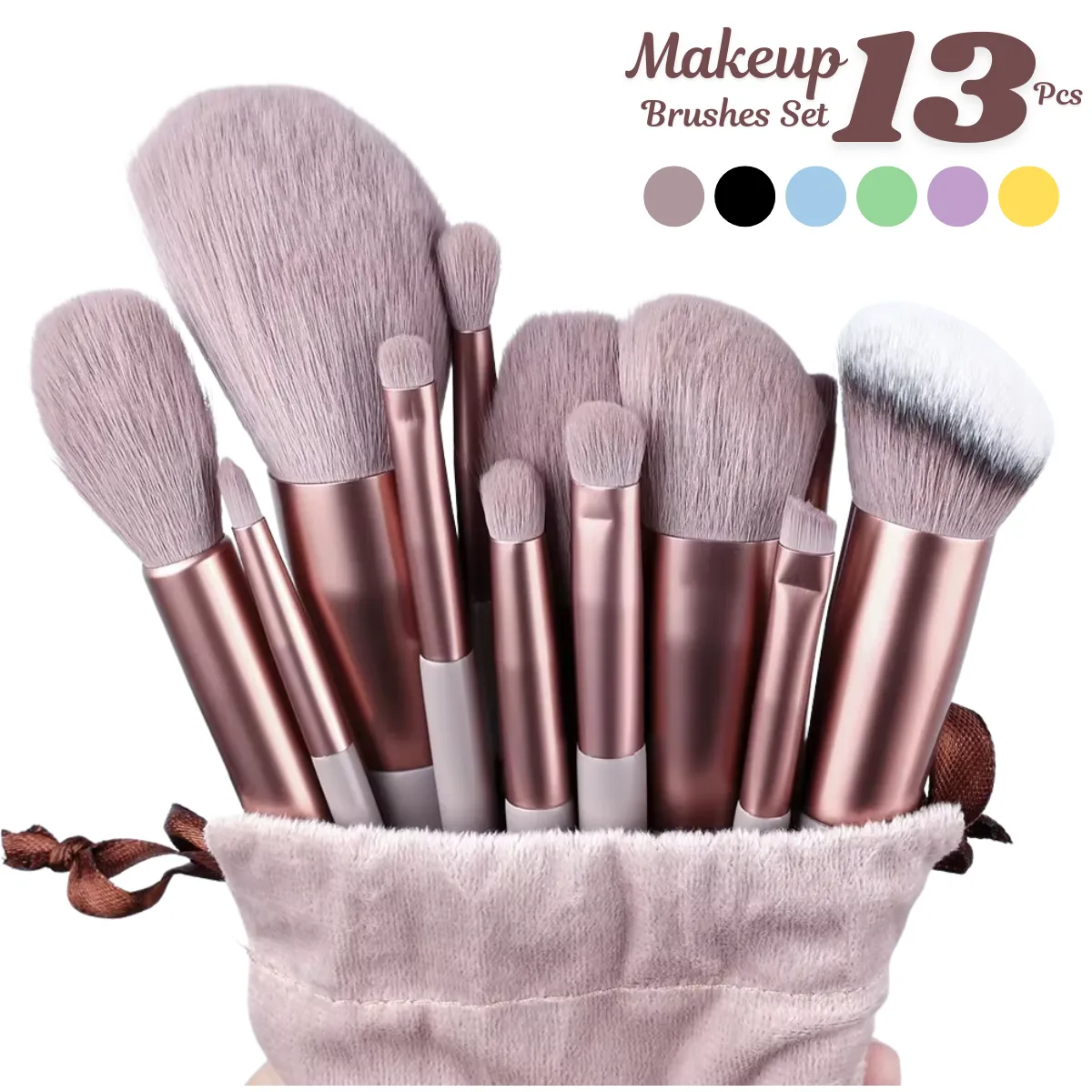 13 Pcs Makeup Brush Set with Soft Hair, Professional Cosmetic Brushes for Loose Powder, Eyeshadow, Foundation & Face Makeup, Beauty Makeup Tools Kit for Women, Smooth Blending Brushes Set for Daily & Professional Use