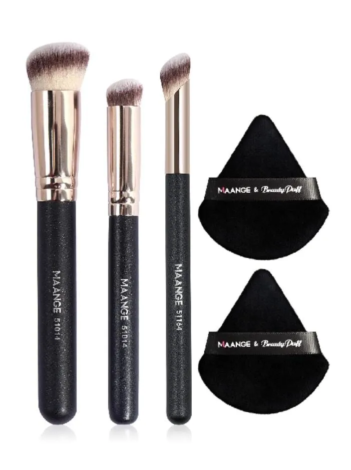 3pcs Makeup Brush Set+2pcs Triangle Dry Air Cushion Puff Foundation Concealer Makeup Sponge Women Cosmetics Brush Beauty Tools