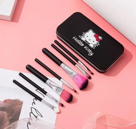 Cute Hello Kitty Black 7 Makeup Brushes Set for Girls & Women Foundation Eye Shadow