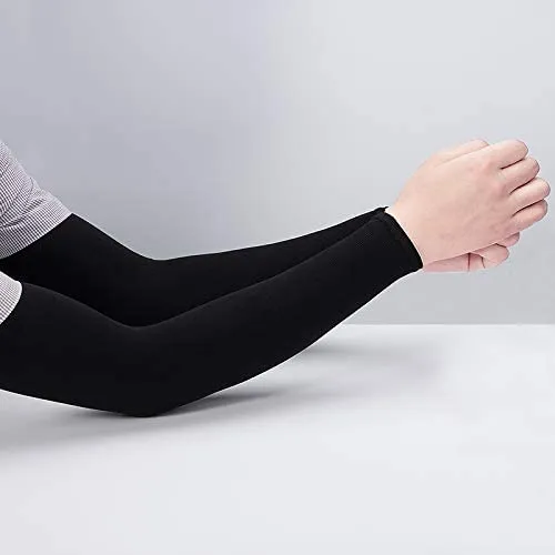 Arm Sleeves UV Protection for Men & Women Driving Cycling Golf Basketball - Sports Compression Cooling Sleeve - Skin Cancer Foundation, 1 Pair Hands Arm Cover Long Sleeve for Outdoor Activities (Black)