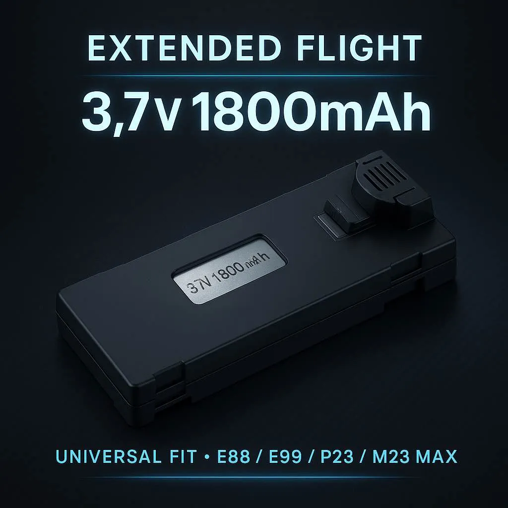 Drone Battery for Many Drones like E88 / E99 / P23 / M23 Max and Many Others – Micro-USB Rechargeable 1800Mah Li-ion, Long Flight, Slide-Lock Pack