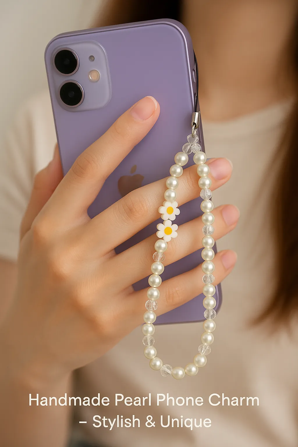 Personalized Beaded Mobile Phone Charm – Custom Name Wrist Strap for Girls | Trendy Pearl & Bead Mobile Accessory for Teens